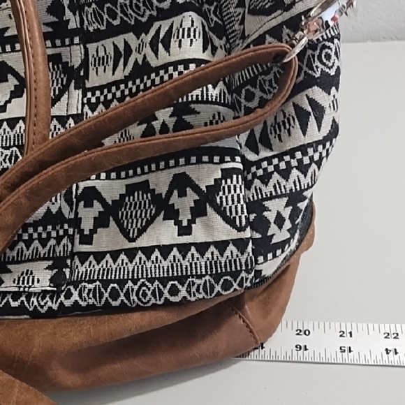 Travel Carry On Bag Brown with Black & Ivory Woven Texured Pattern Bag Large - Picture 16 of 16